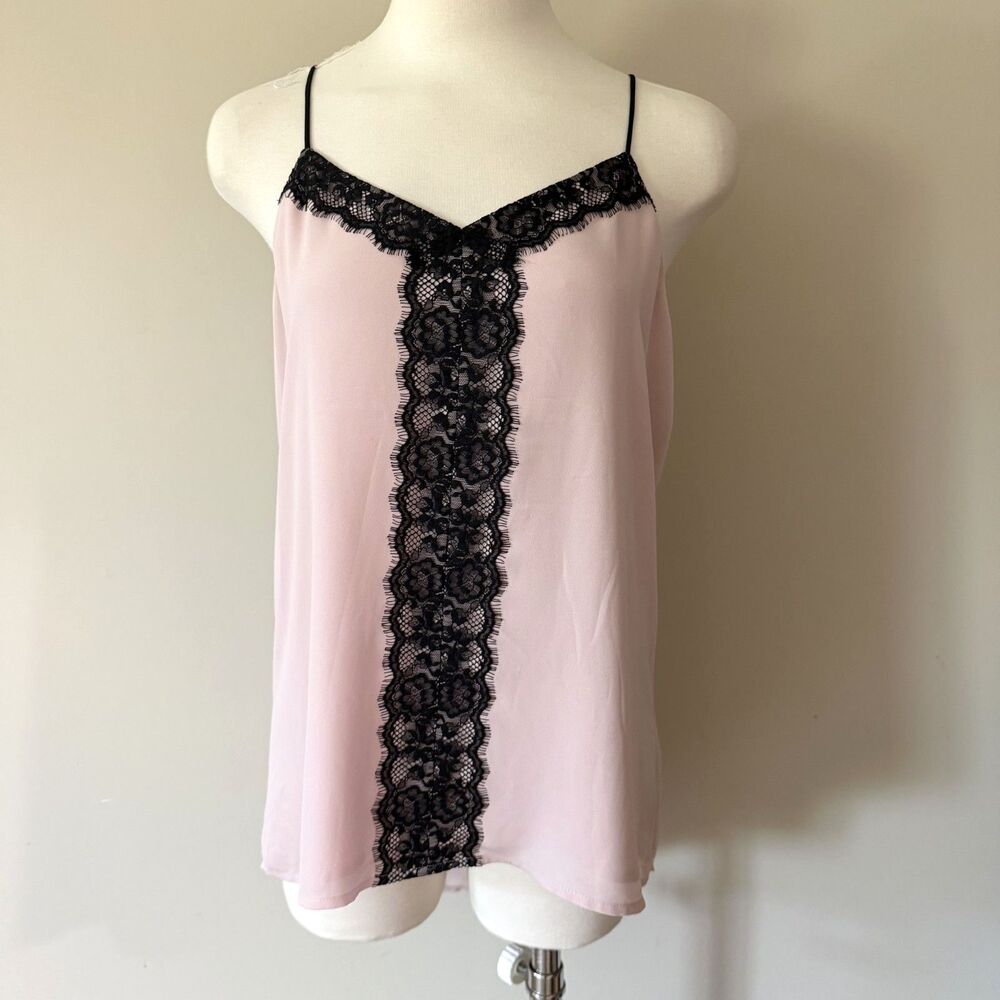 Womens 1990s VTG Pink & Black Sexy Lace Camisole Blouse Top Shirt by Express med